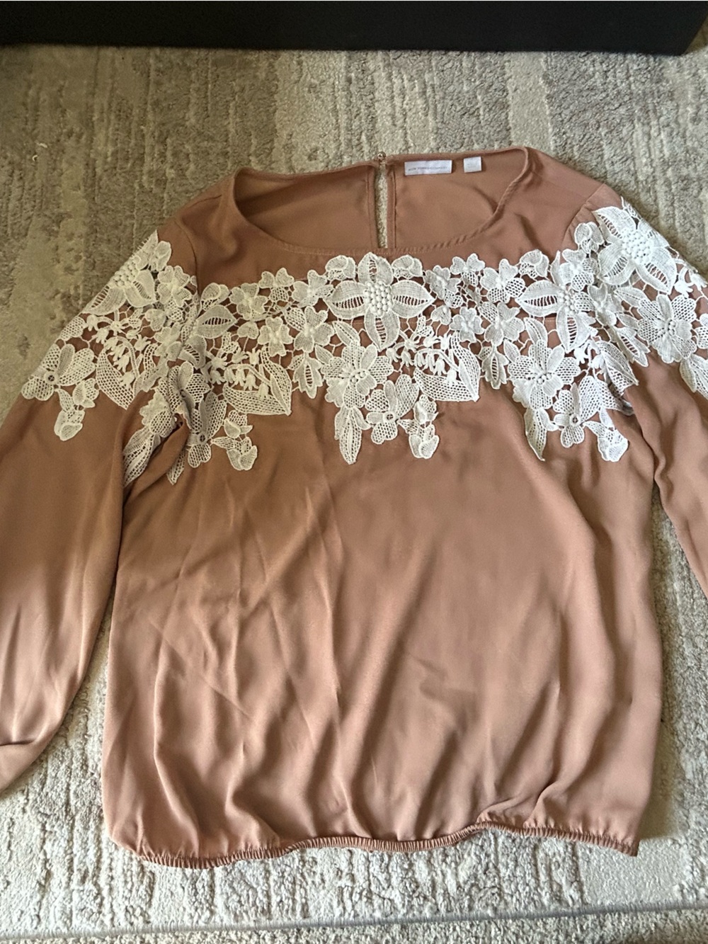 New York & Company Mauve Blouse with White Lace Yoke